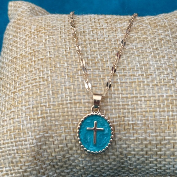 Source Unknown Jewelry - Gold Cross Turquoise Pendant Necklace Easter Gift
NEW